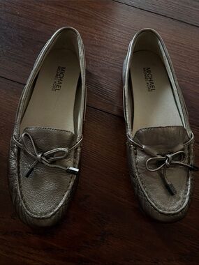 Michael Kors Metallic Bronze Leather Driving Loafers